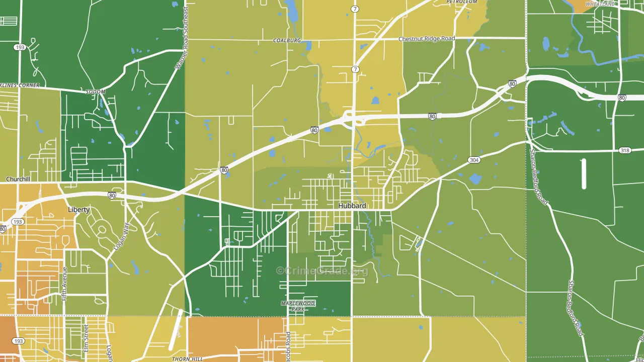 Hubbard, OH Map of Drug-Related Crime Rates