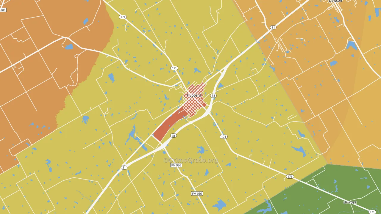 Hubbard, TX Map of Drug-Related Crime Rates