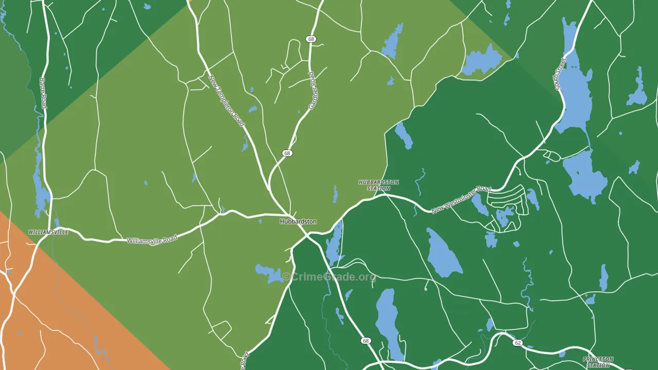 Hubbardston, MA Map of Drug-Related Crime Rates