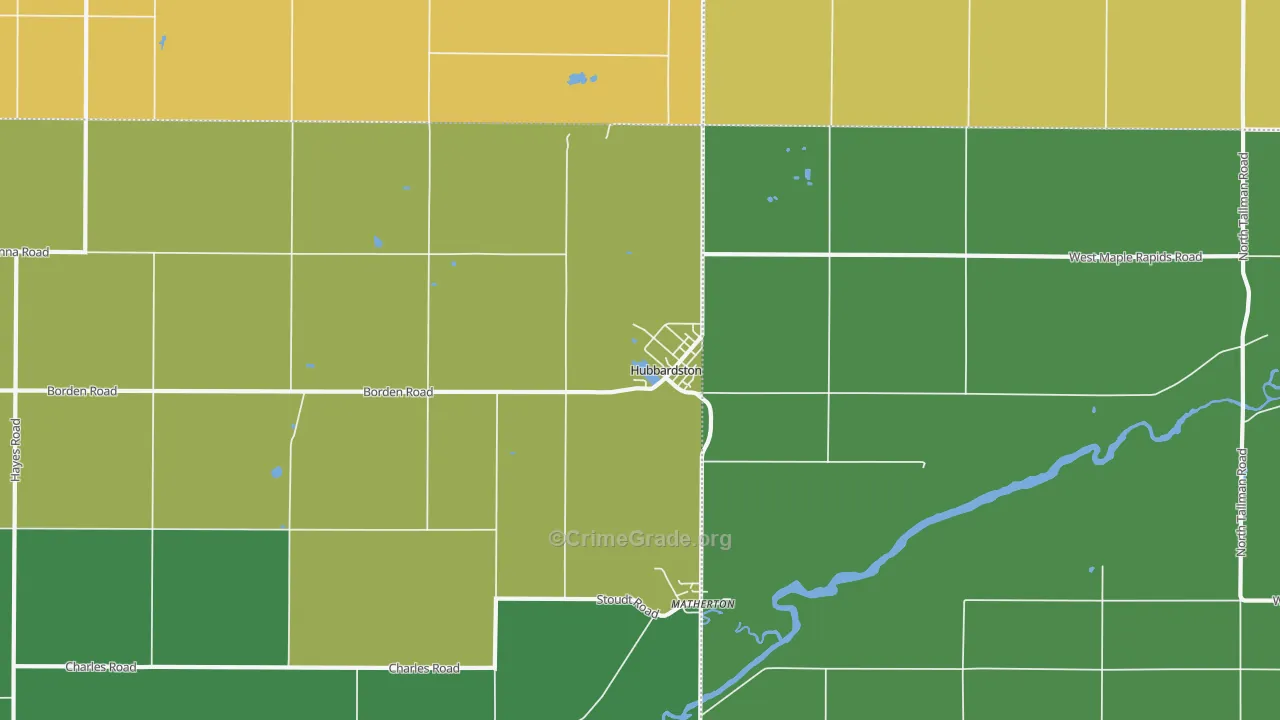 Hubbardston, MI Map of Drug-Related Crime Rates