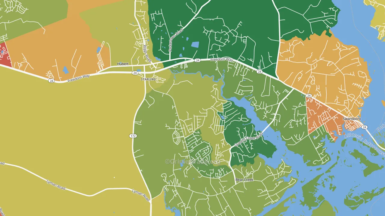 Hubert, NC Map of Drug-Related Crime Rates