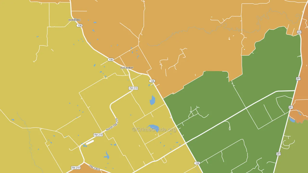 Huckabay, TX Map of Drug-Related Crime Rates