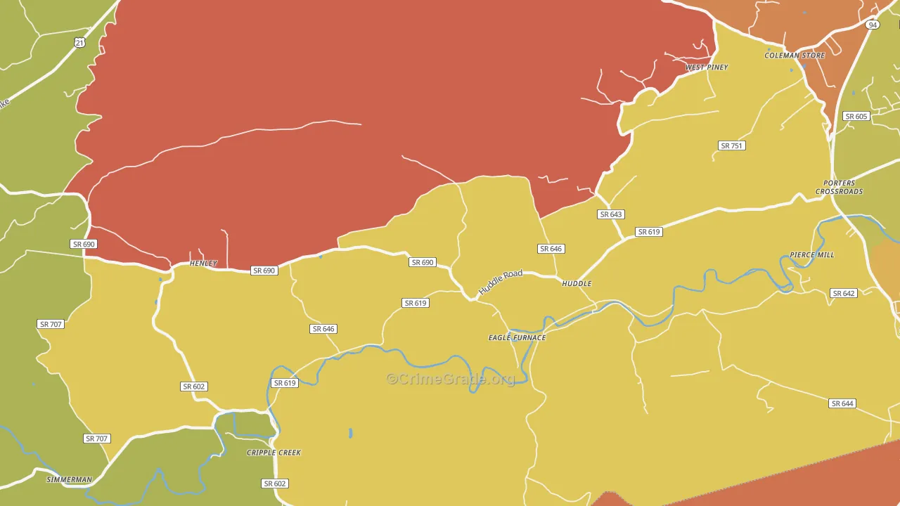 Huddle, VA Map of Drug-Related Crime Rates