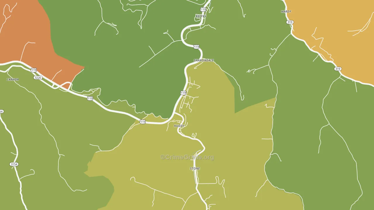 Huddy, KY Map of Drug-Related Crime Rates