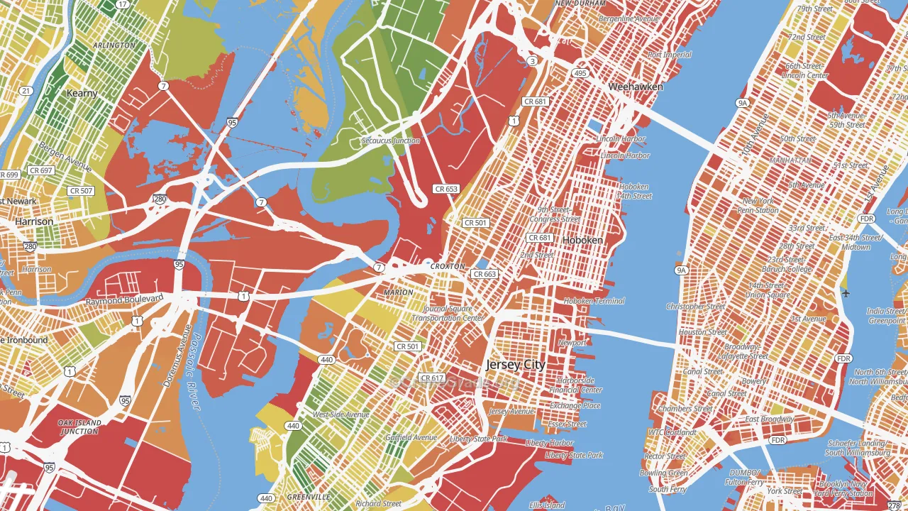 Hudson County, NJ Map of Drug-Related Crime Rates