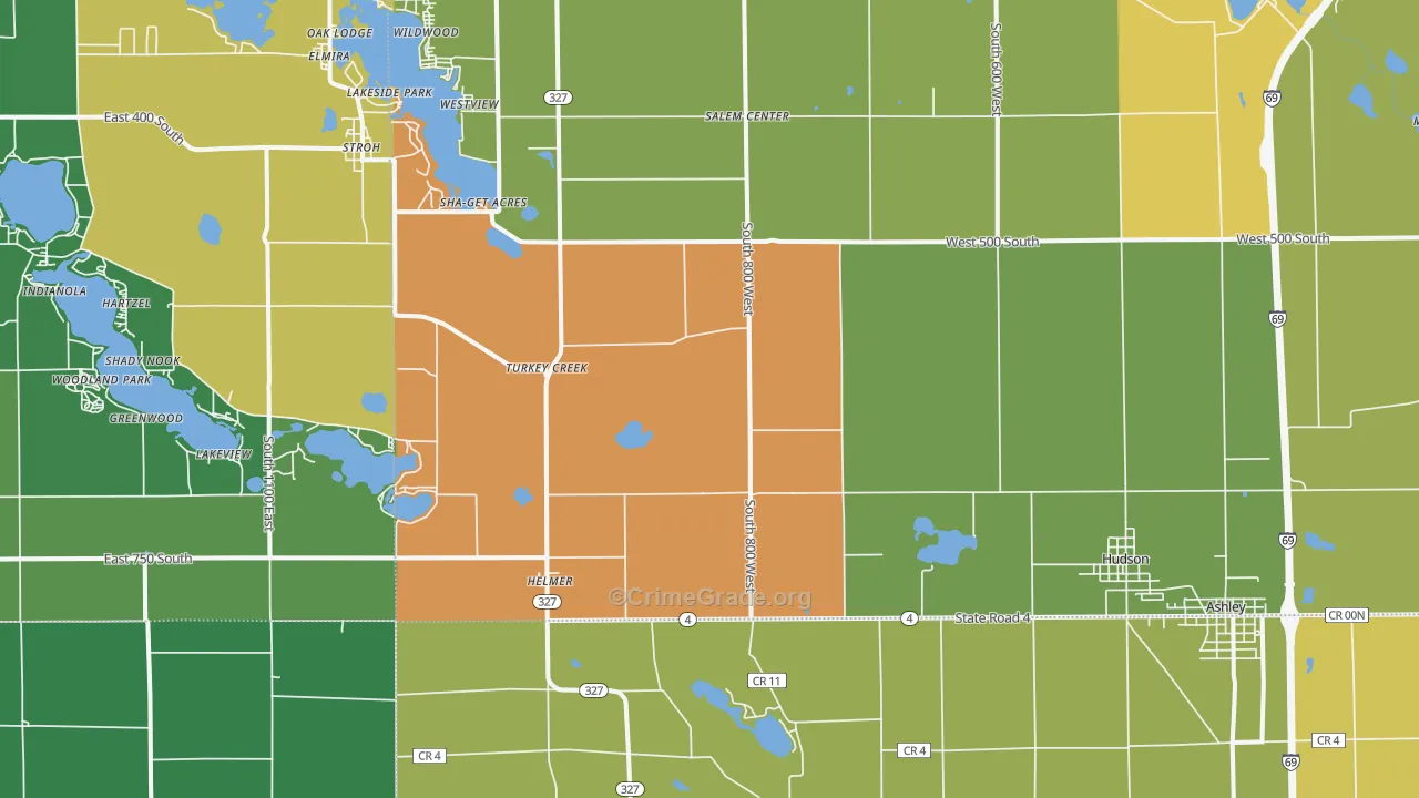 Hudson, IN Map of Drug-Related Crime Rates