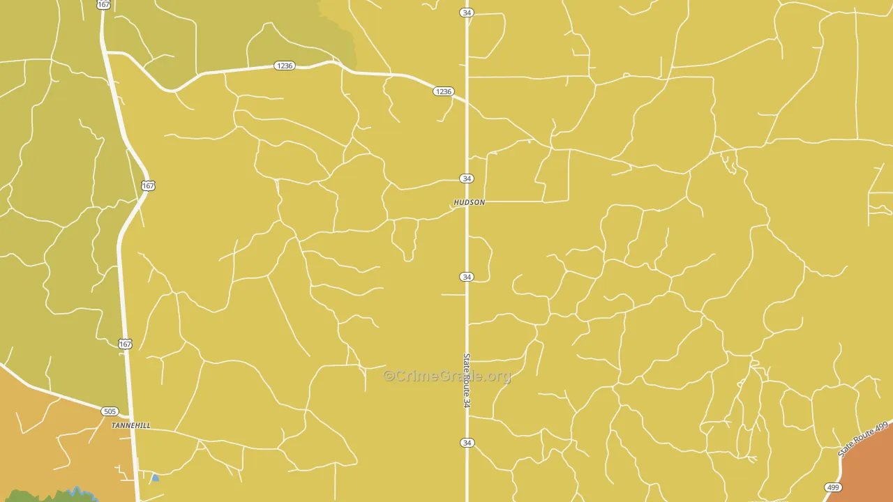 Hudson, LA Map of Drug-Related Crime Rates