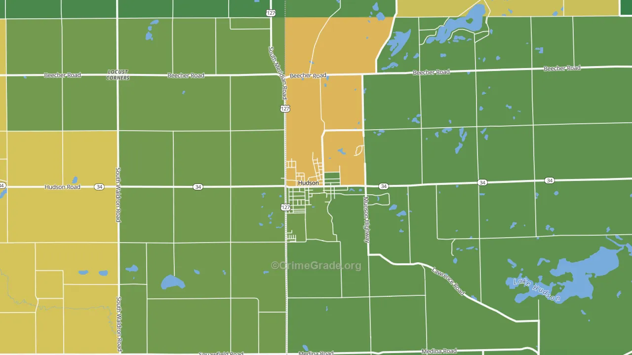 Hudson, MI Map of Drug-Related Crime Rates