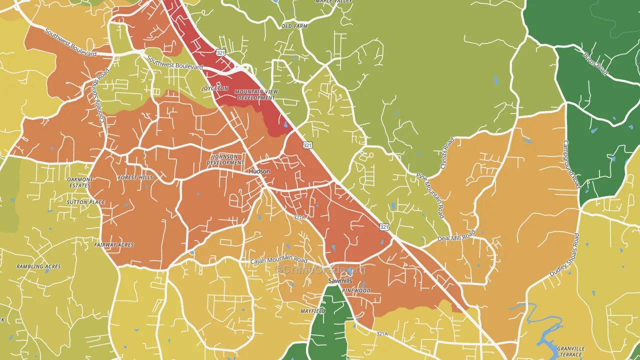 Hudson, NC Map of Drug-Related Crime Rates