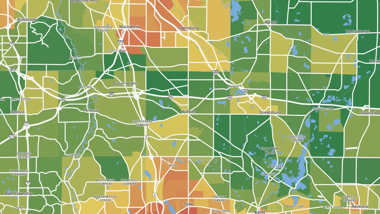 Hudson, OH Map of Drug-Related Crime Rates