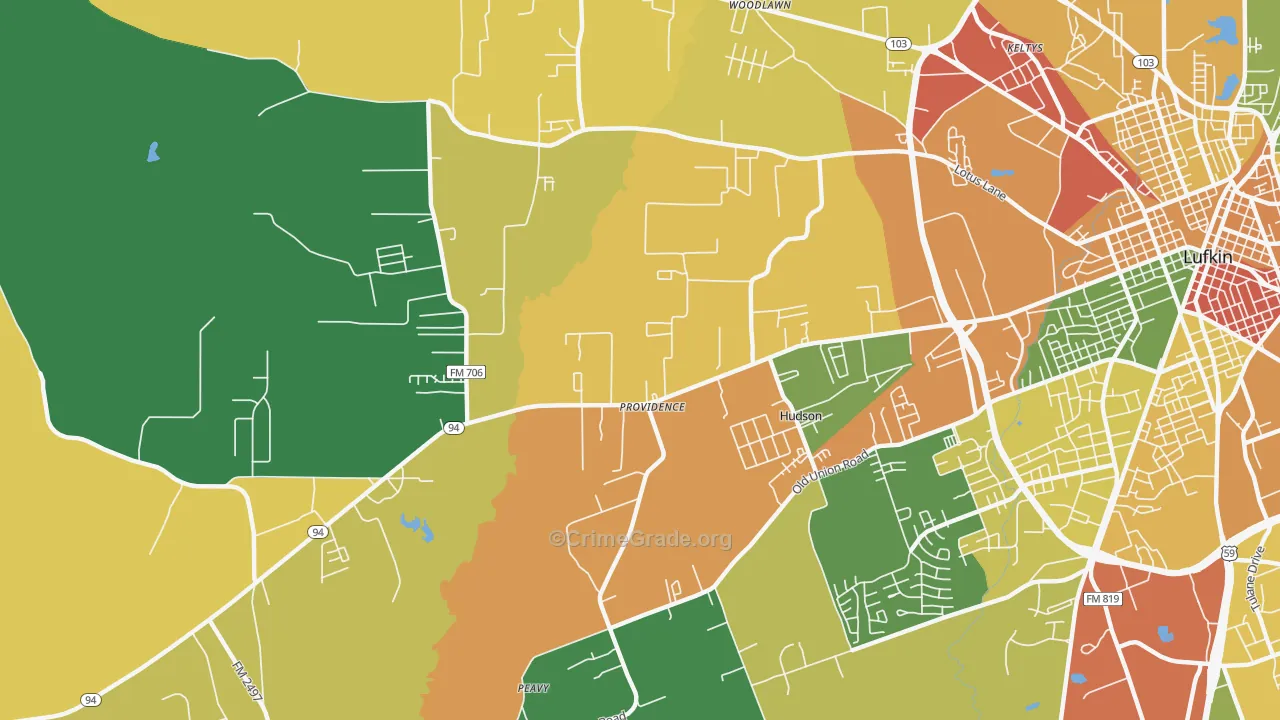 Hudson, TX Map of Drug-Related Crime Rates