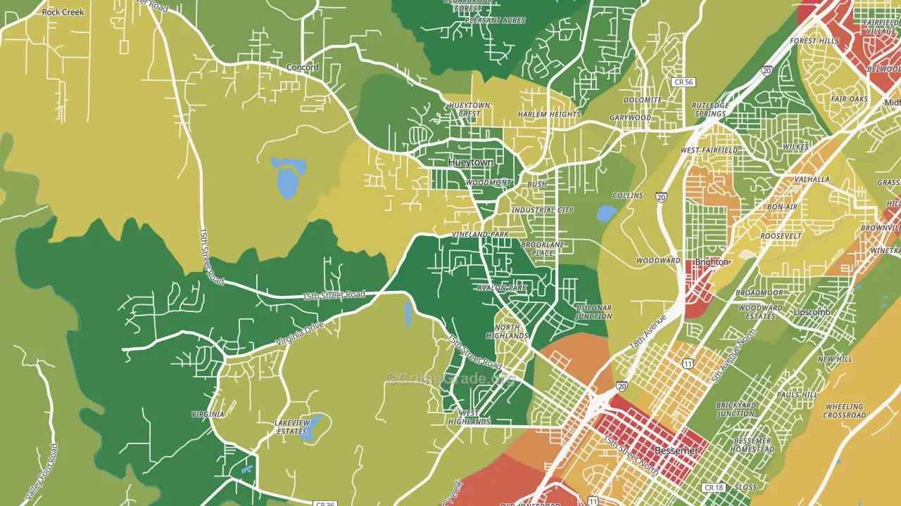 Hueytown, AL Map of Drug-Related Crime Rates