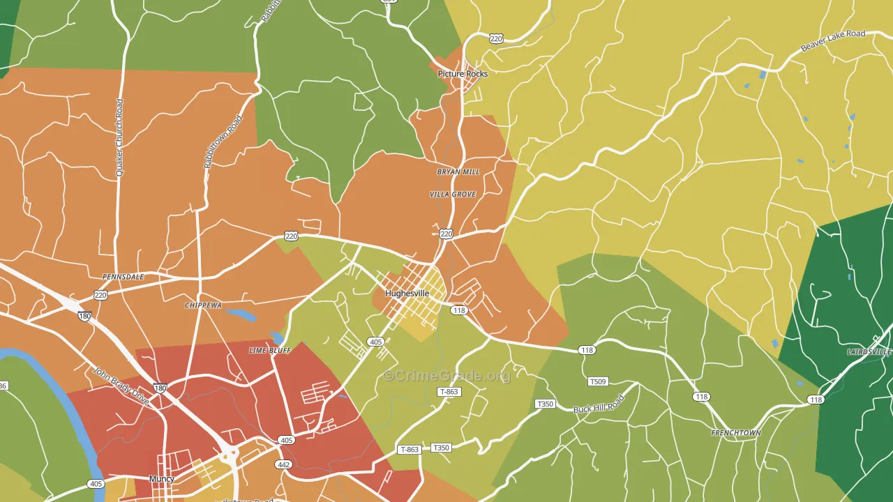 Hughesville, PA Map of Drug-Related Crime Rates