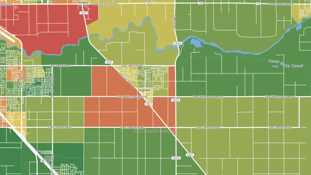 Hughson, CA Map of Drug-Related Crime Rates