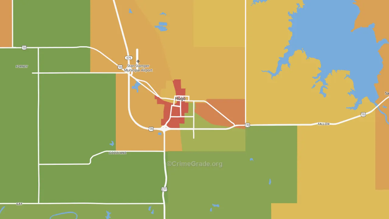 Hugo, OK Map of Drug-Related Crime Rates