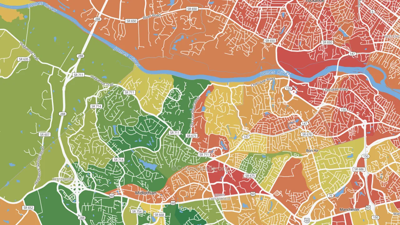 Huguenot, Richmond, VA Map of Drug-Related Crime Rates