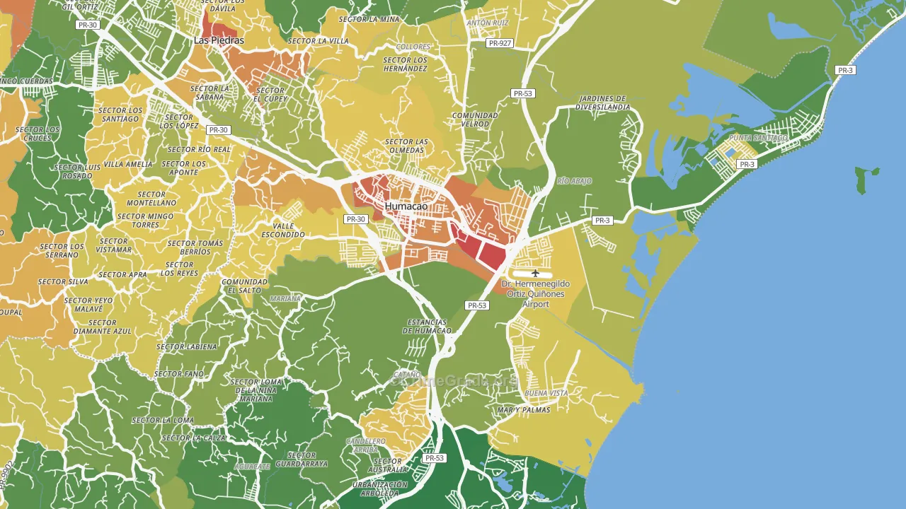 Humacao Municipio, PR Map of Drug-Related Crime Rates