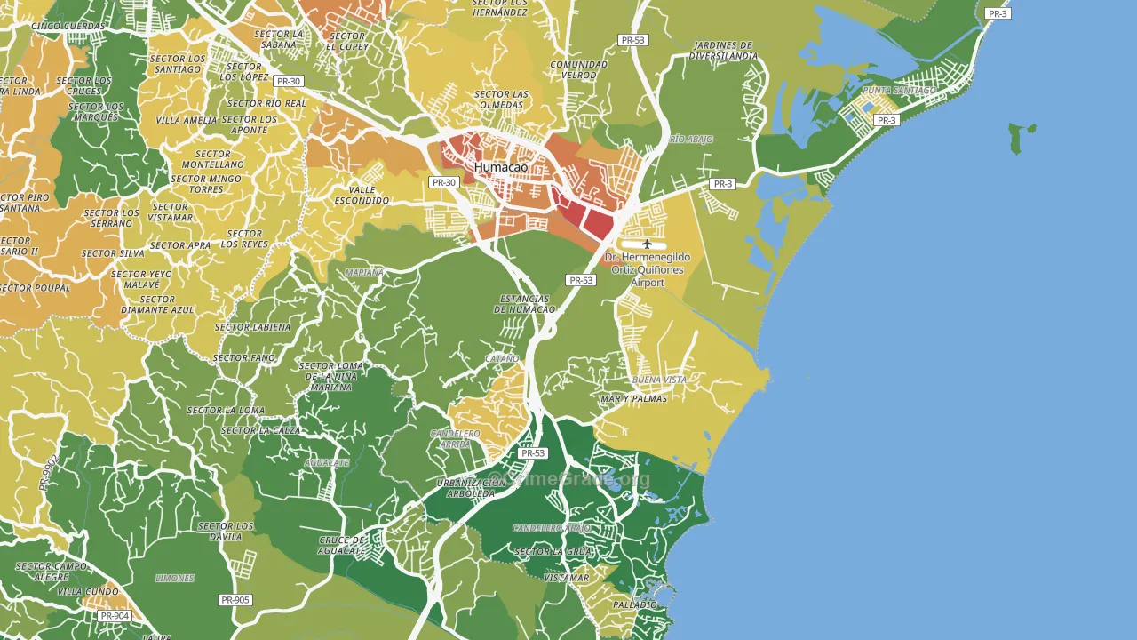 Humacao, PR Map of Drug-Related Crime Rates