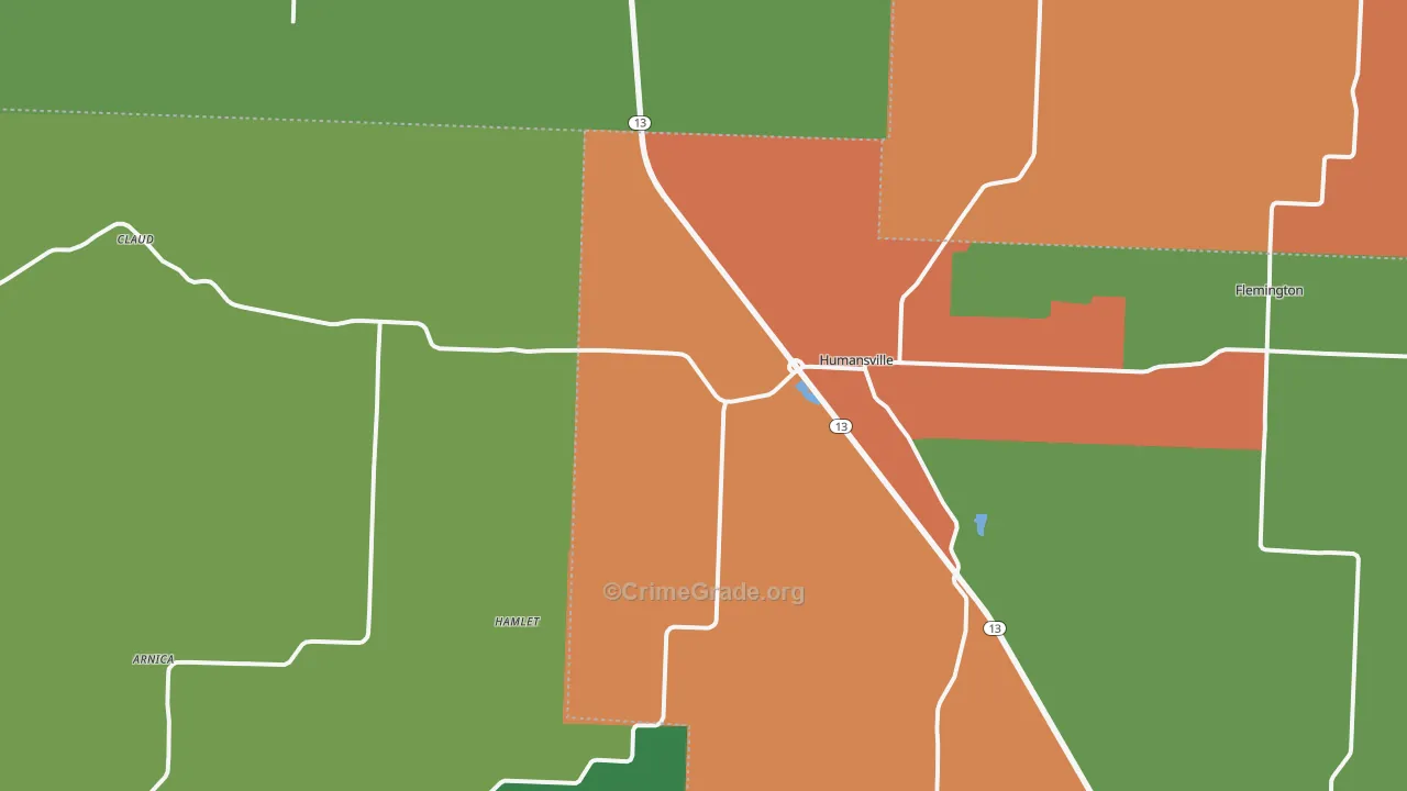 Humansville, MO Map of Drug-Related Crime Rates