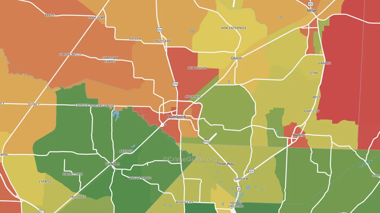 Humboldt, TN Map of Drug-Related Crime Rates