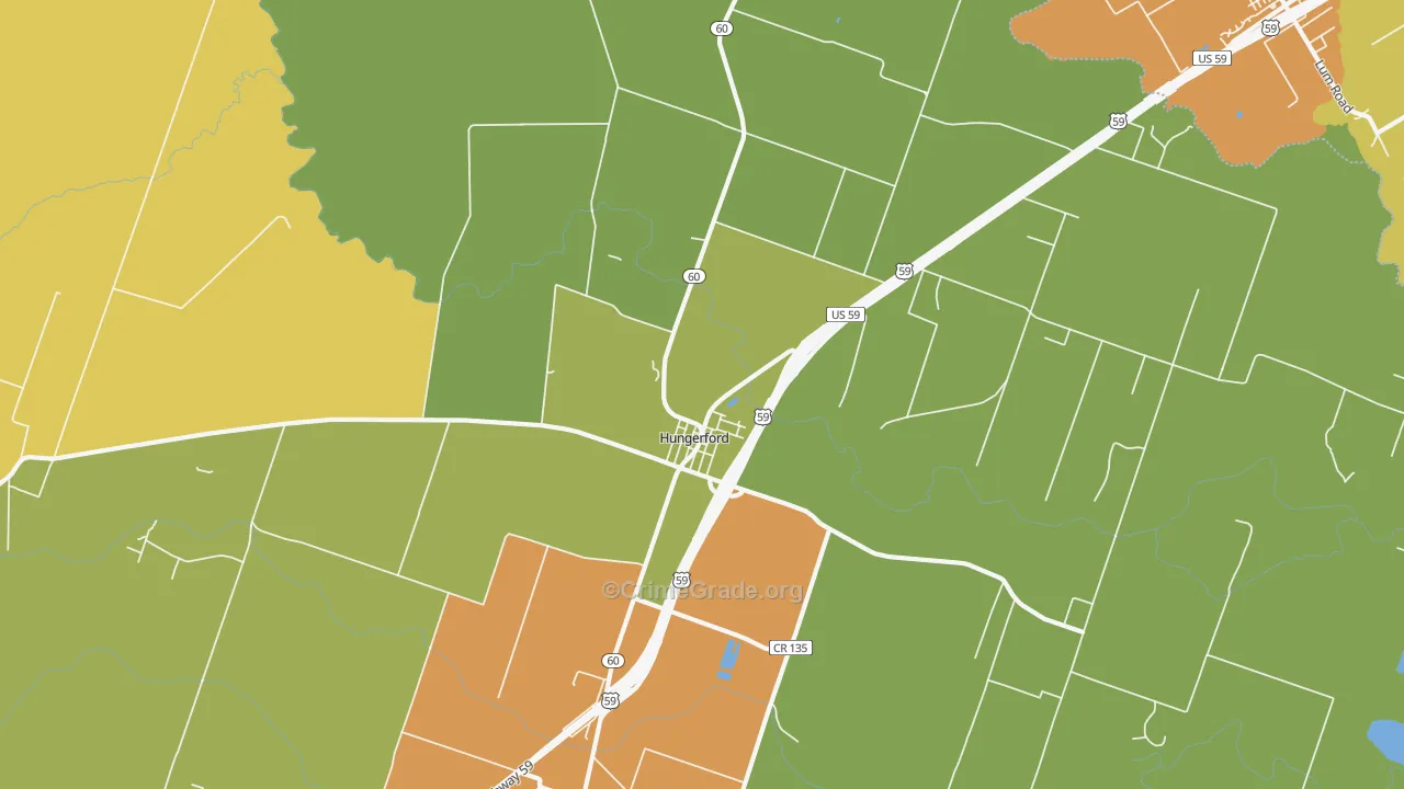 Hungerford, TX Map of Drug-Related Crime Rates
