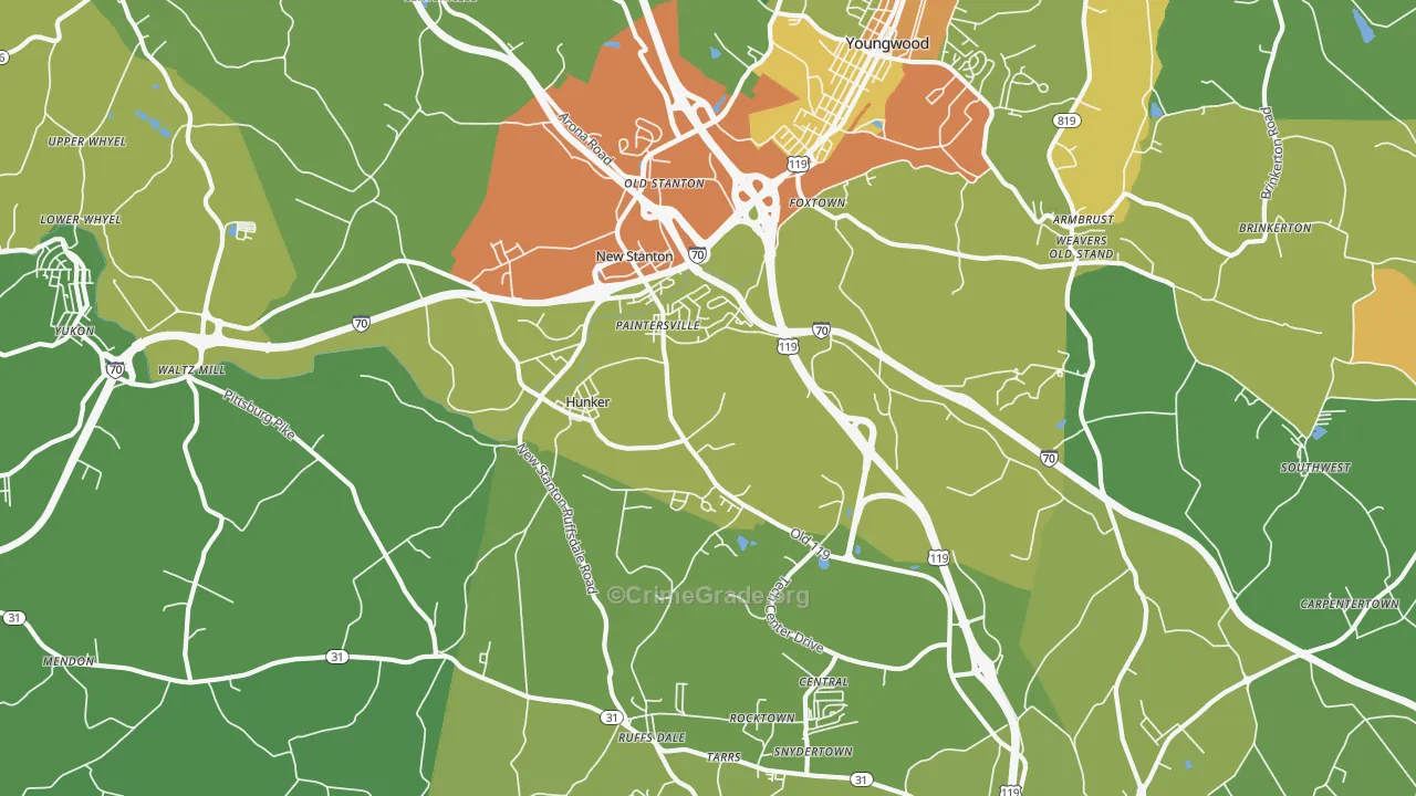 Hunker, PA Map of Drug-Related Crime Rates