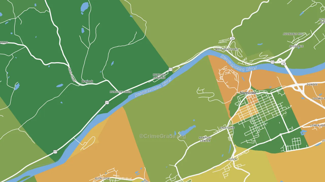 Hunlock Gardens, PA Map of Drug-Related Crime Rates