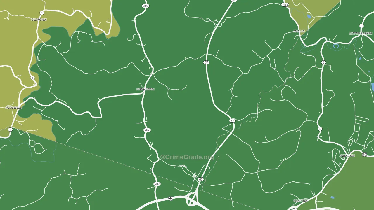 Hunnewell, KY Map of Drug-Related Crime Rates