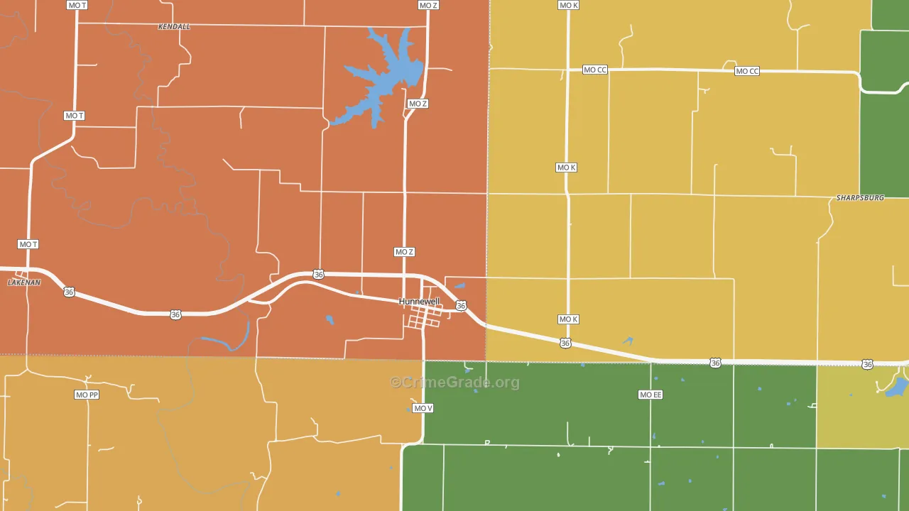 Hunnewell, MO Map of Drug-Related Crime Rates