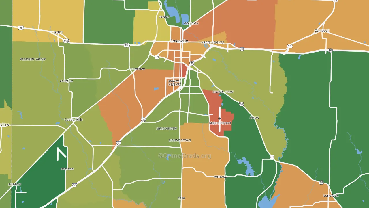 Hunt County, TX Map of Drug-Related Crime Rates