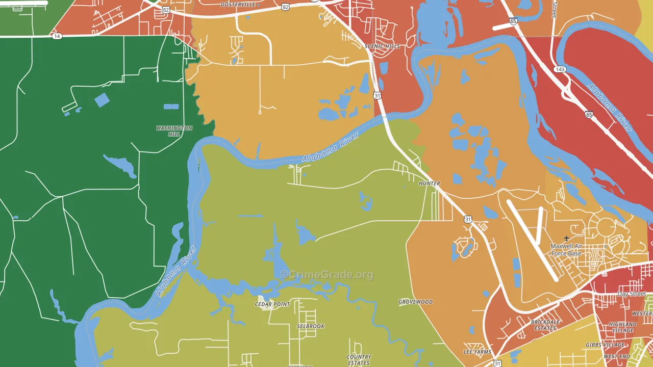 Hunter, AL Map of Drug-Related Crime Rates