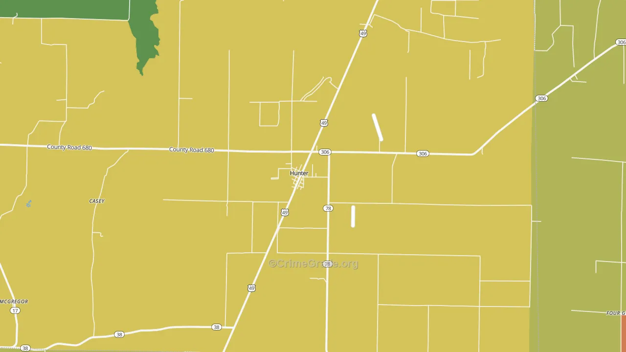 Hunter, AR Map of Drug-Related Crime Rates