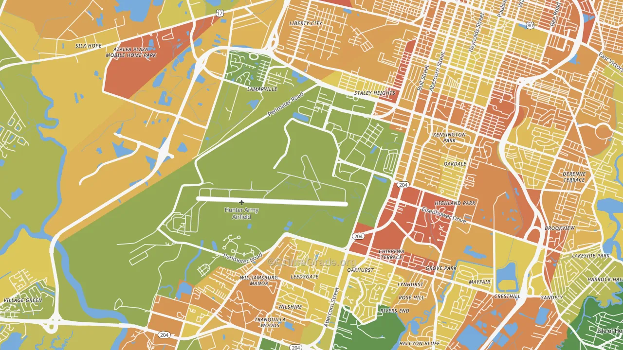 Hunter Army Airfield, Savannah, GA Map of Drug-Related Crime Rates