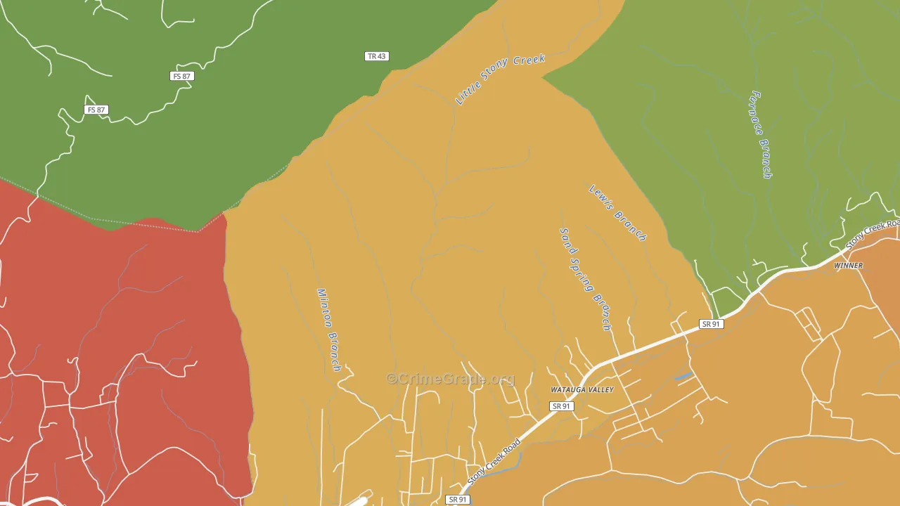Hunter, TN Map of Drug-Related Crime Rates