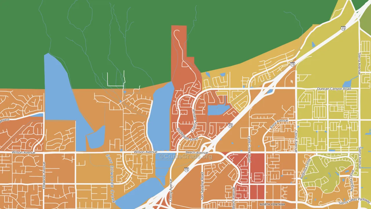 Hunter's Ridge, Fontana, CA Map of Drug-Related Crime Rates