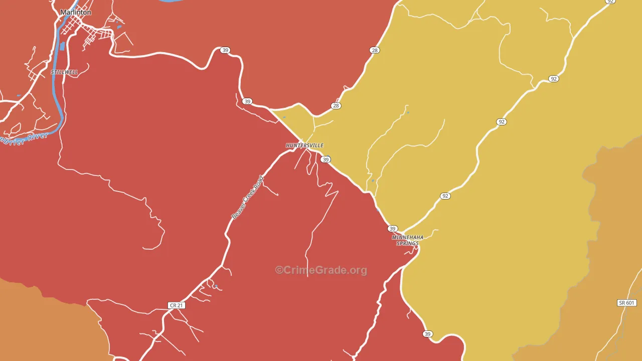Huntersville, WV Map of Drug-Related Crime Rates
