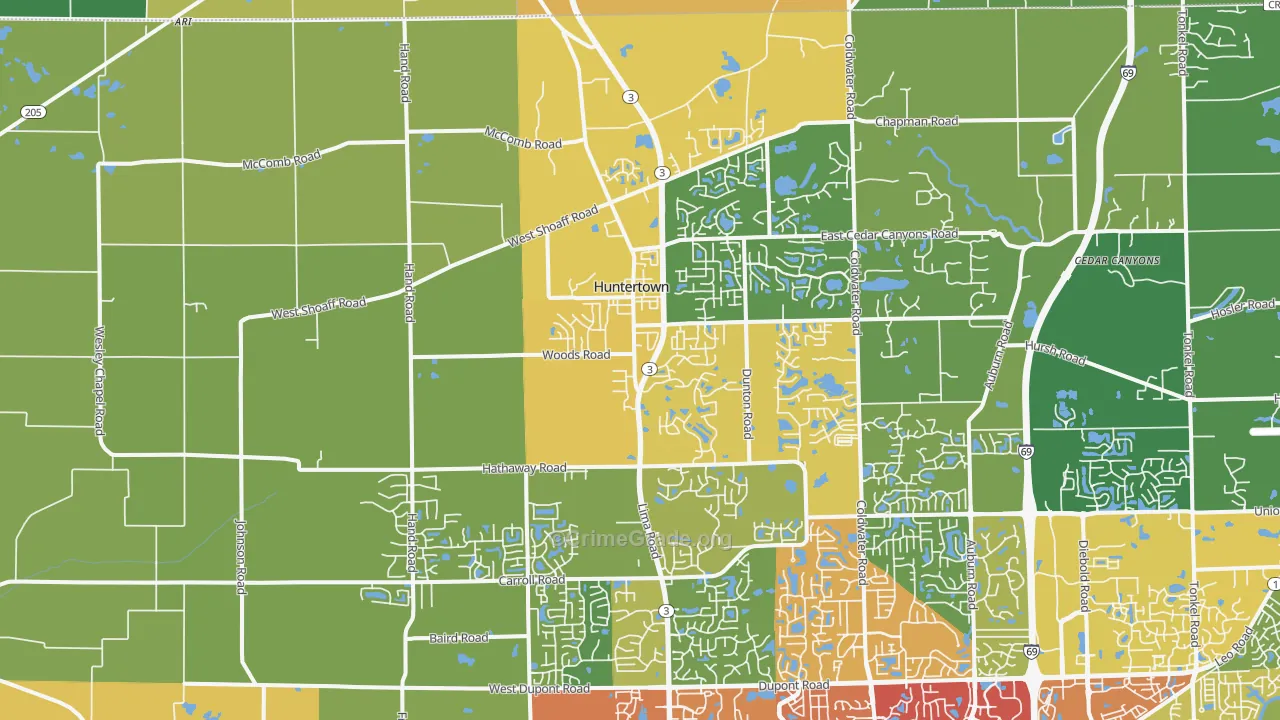 Huntertown, IN Map of Drug-Related Crime Rates