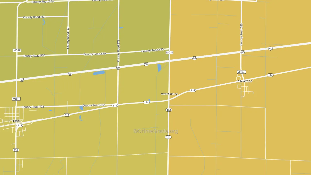 Hunterville, MO Map of Drug-Related Crime Rates