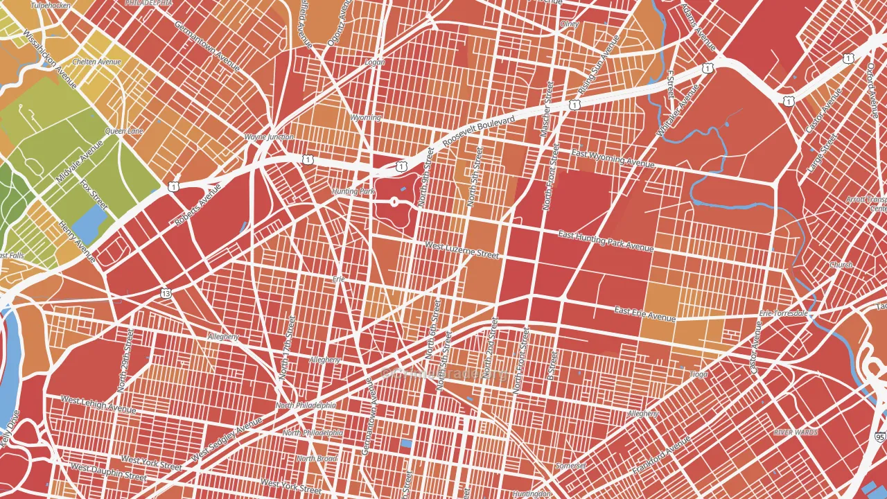 Hunting Park, Philadelphia, PA Map of Drug-Related Crime Rates