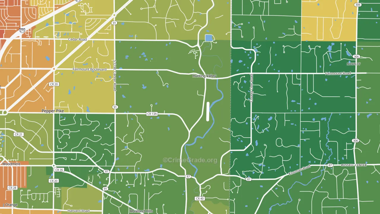 Hunting Valley, OH Map of Drug-Related Crime Rates