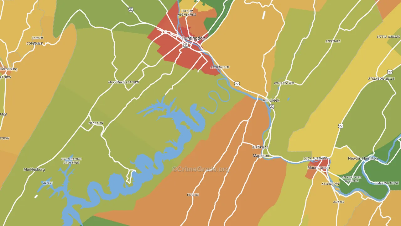 Huntingdon County, PA Map of Drug-Related Crime Rates