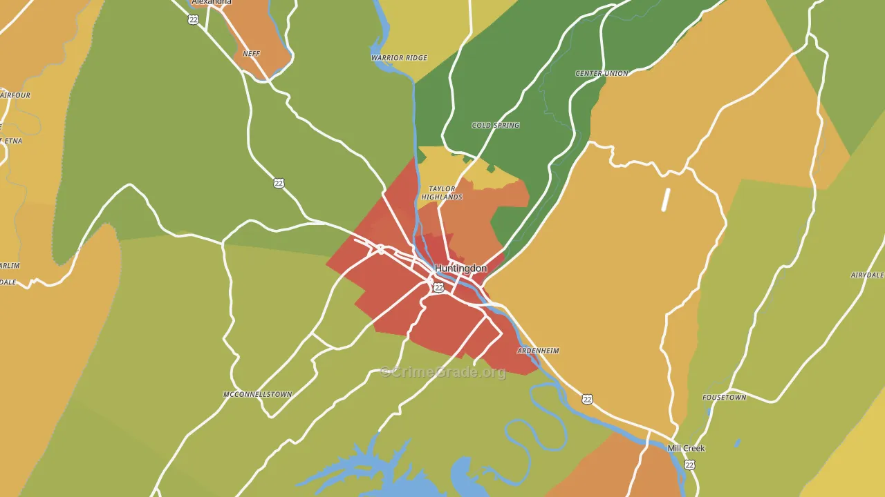 Huntingdon, PA Map of Drug-Related Crime Rates