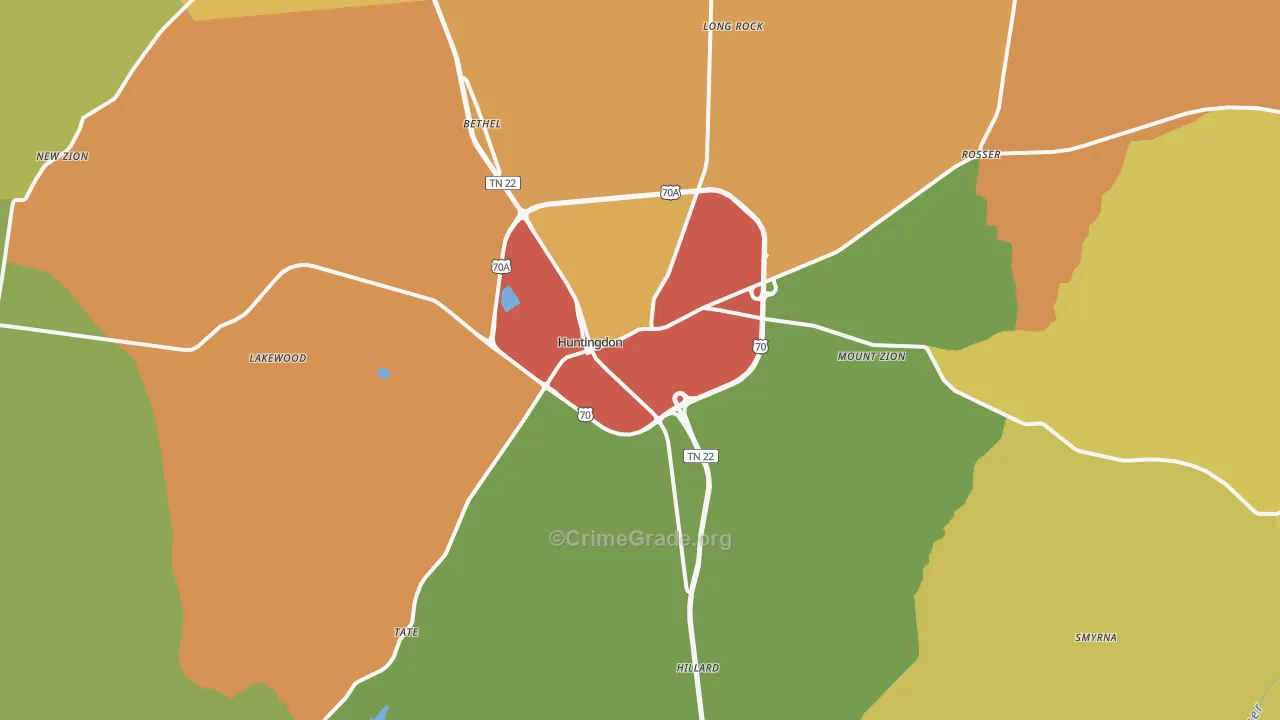 Huntingdon, TN Map of Drug-Related Crime Rates