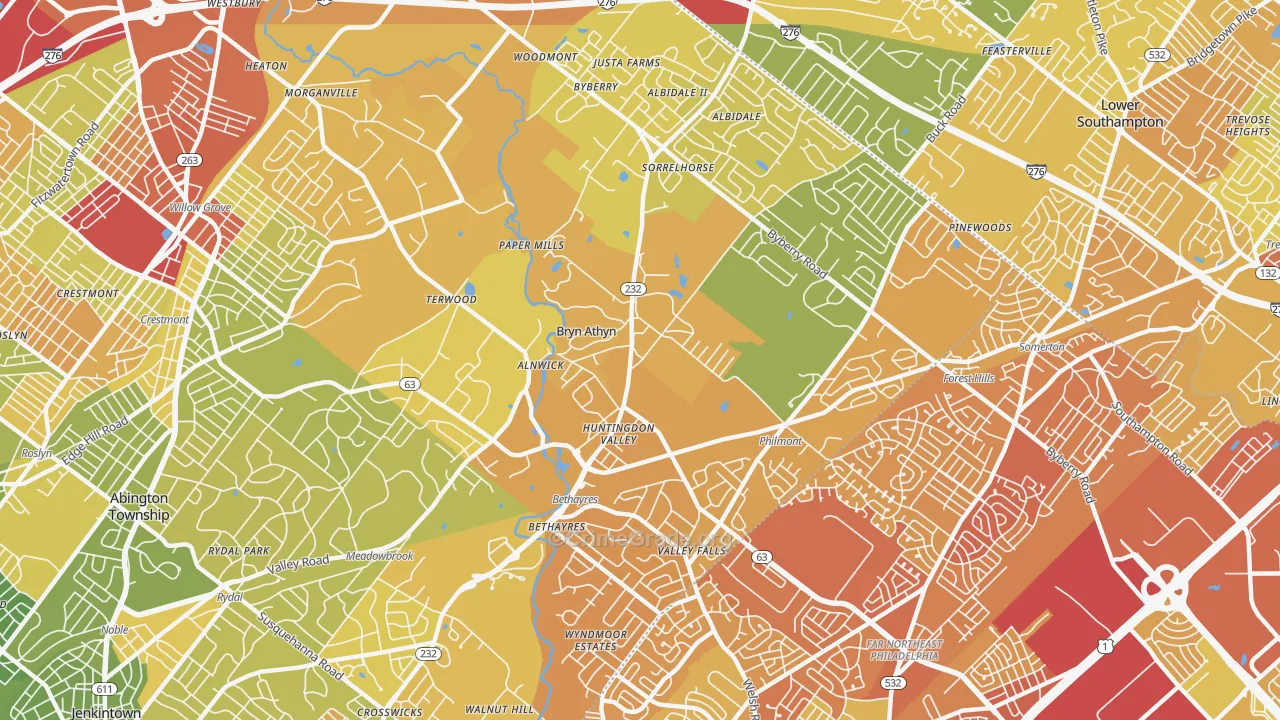 Huntingdon Valley, PA Map of Drug-Related Crime Rates