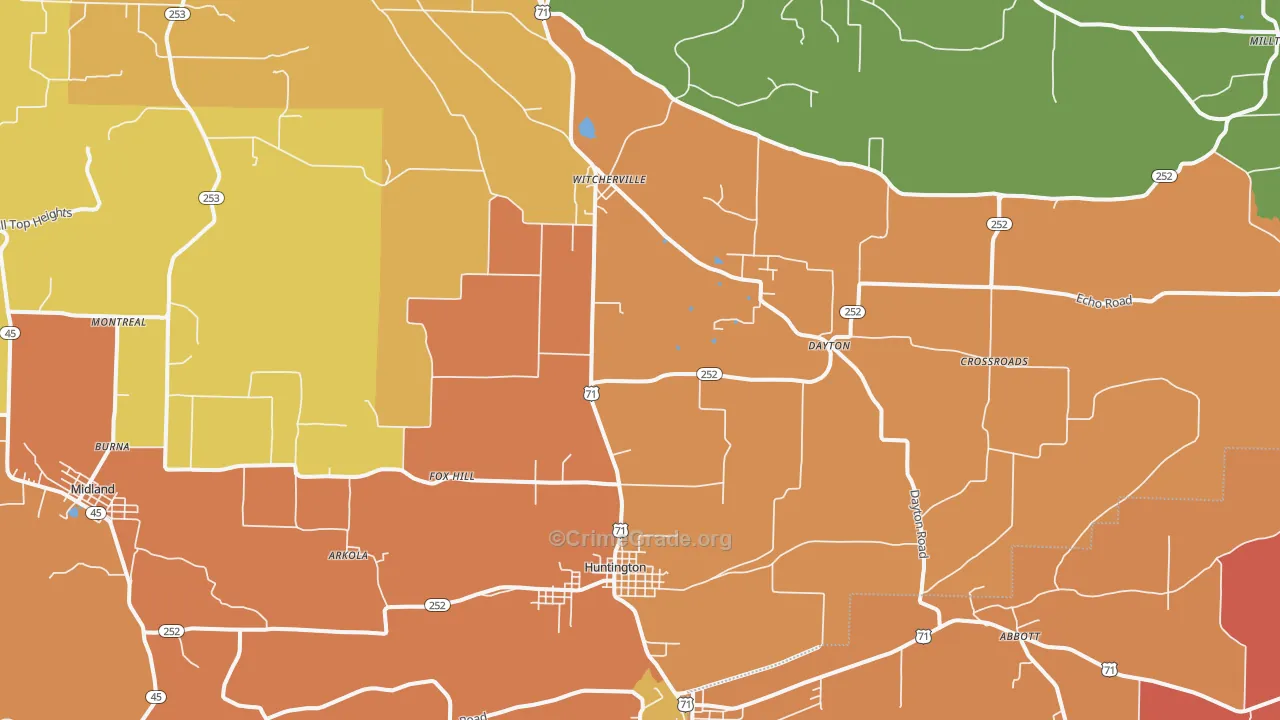 Huntington, AR Map of Drug-Related Crime Rates