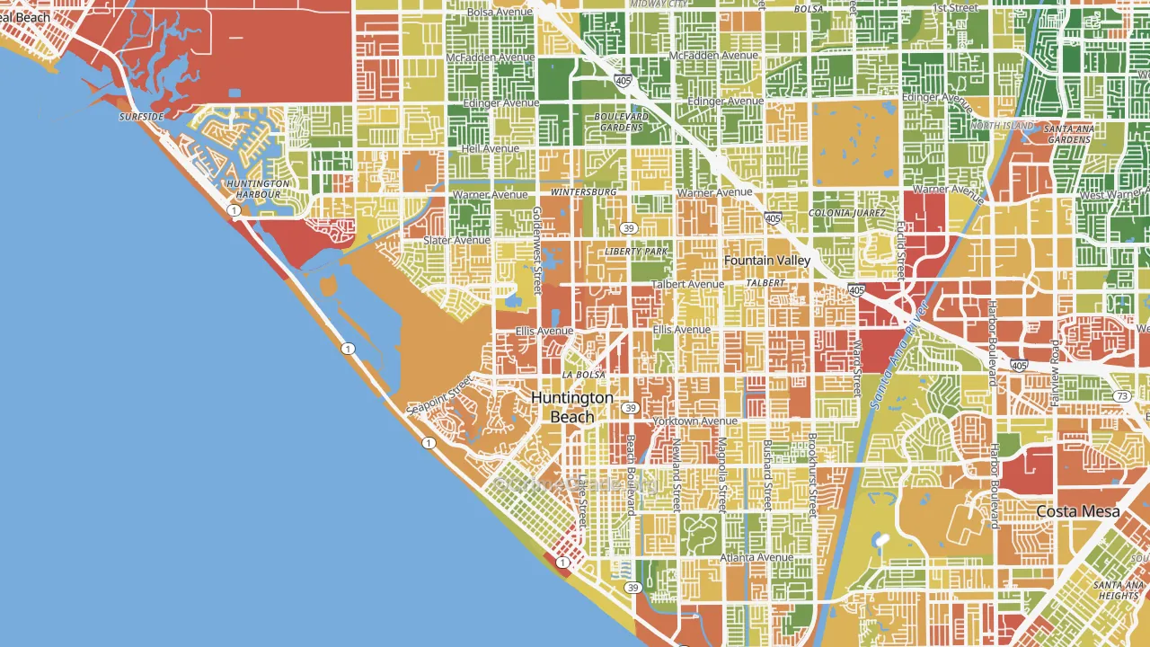 Huntington Beach, CA Map of Drug-Related Crime Rates