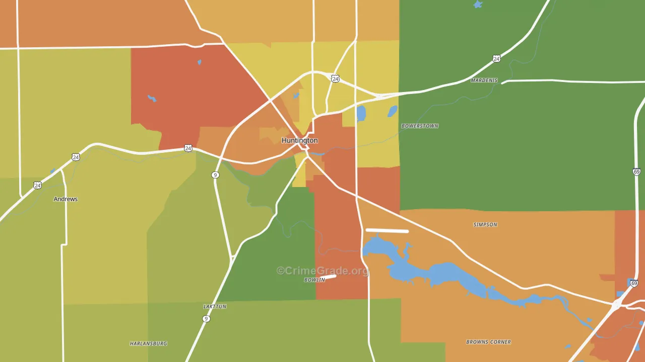 Huntington County, IN Map of Drug-Related Crime Rates