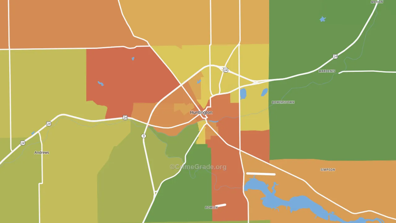Huntington, IN Map of Drug-Related Crime Rates