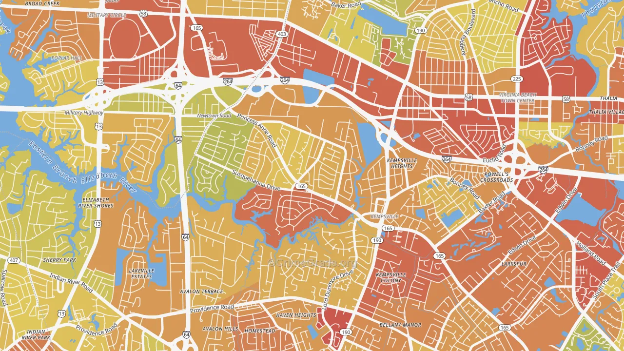 Huntington-Jefferson, Virginia Beach, VA Map of Drug-Related Crime Rates