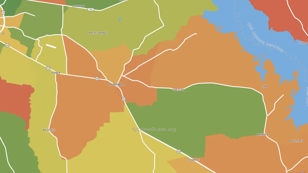 Huntington, TX Map of Drug-Related Crime Rates